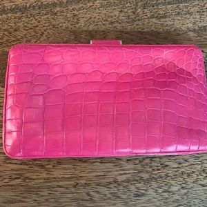 Alexandra Knight fuchsia croc clutch